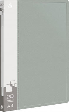 Папка с 20 прозр.вклад. Бюрократ -BPV20GREY A4 пластик 0.6мм торц.карм с бум. встав серый