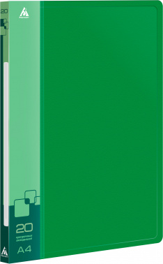Папка с 20 прозр.вклад. Бюрократ -BPV20GRN A4 пластик 0.6мм торц.карм с бум. встав зеленый