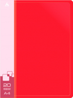 Папка с 20 прозр.вклад. Бюрократ -BPV20RED A4 пластик 0.6мм торц.карм с бум. встав красный
