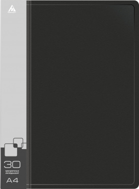Папка с 30 прозр.вклад. Бюрократ -BPV30BLCK A4 пластик 0.65мм торц.карм с бум. встав черный