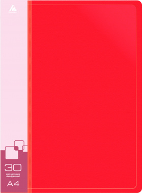 Папка с 30 прозр.вклад. Бюрократ -BPV30RED A4 пластик 0.65мм торц.карм с бум. встав красный