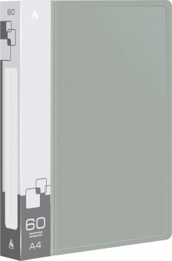 Папка с 60 прозр.вклад. Бюрократ -BPV60GREY A4 пластик 0.7мм торц.карм с бум. встав серый