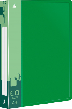 Папка с 60 прозр.вклад. Бюрократ -BPV60GRN A4 пластик 0.7мм торц.карм с бум. встав зеленый