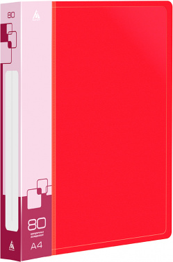 Папка с 80 прозр.вклад. Бюрократ -BPV80RED A4 пластик 0.8мм торц.карм с бум. встав красный