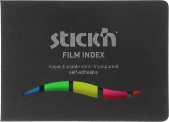 Закладки самокл. индексы пластиковые Stick`n 21076 12x45мм 5цв.в упак. 25лист в обложке европодвес