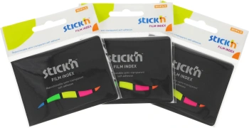 Закладки самокл. индексы пластиковые Stick`n 21076 12x45мм 5цв.в упак. 25лист в обложке европодвес