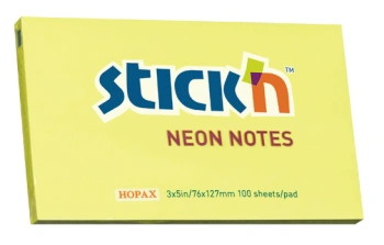 Блок самоклеящийся бумажный Stick`n 21135 76x127мм 100лист. 70г/м2 неон желтый