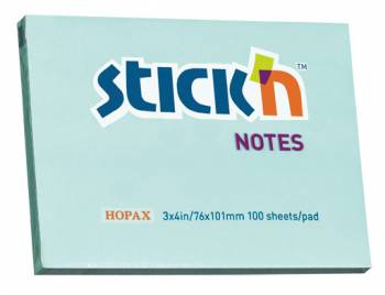 Блок самоклеящийся бумажный Stick`n 21152 76x101мм 100лист. 70г/м2 пастель голубой