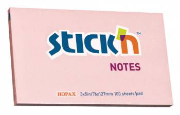 Блок самоклеящийся бумажный Stick`n 21154 76x127мм 100лист. 70г/м2 пастель розовый