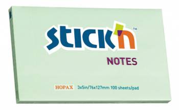 Блок самоклеящийся бумажный Stick`n 21156 76x127мм 100лист. 70г/м2 пастель зеленый