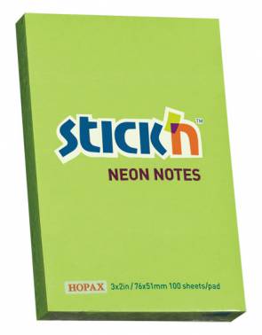 Блок самоклеящийся бумажный Stick`n 21163 51x76мм 100лист. 70г/м2 неон зеленый