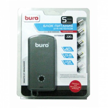 Блок питания Buro BUM-0061M40 40W 7.5V-19V 5-connectors 3.2A 1xUSB 1A от бытовой электросети