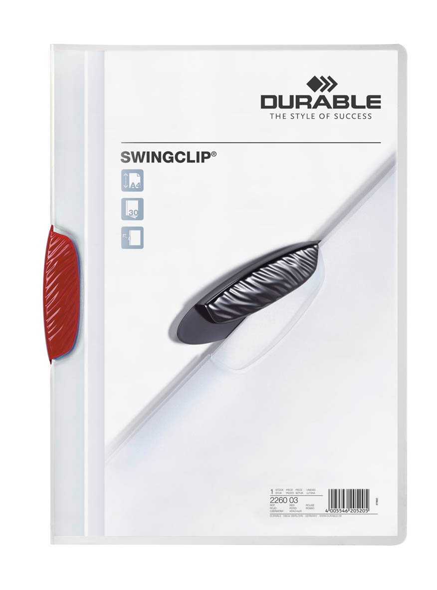 Папка с фигурным клипом Durable Swingclip 2260-03 полупрозрач. верх.лист A4 1-30лист. красный