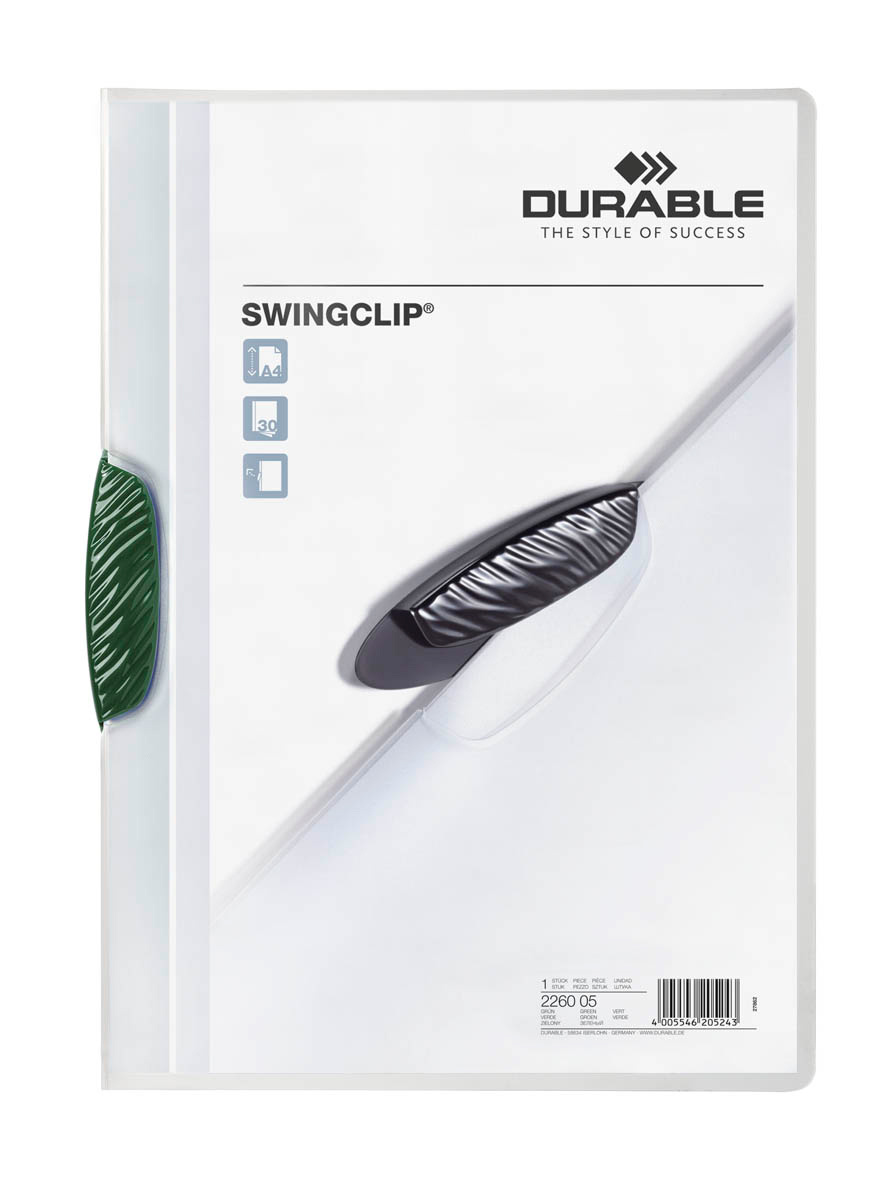 Папка с фигурным клипом Durable Swingclip 2260-05 полупрозрач. верх.лист A4 1-30лист. зеленый