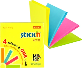 Блок самоклеящийся бумажный Stick`n Magic 21571 76x76мм 100лист. неон 4цв.в упак.
