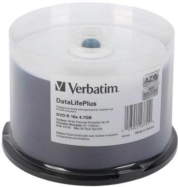 Диск DVD-R Verbatim 4.7Gb 16x Cake Box (50шт) Printable (43755)