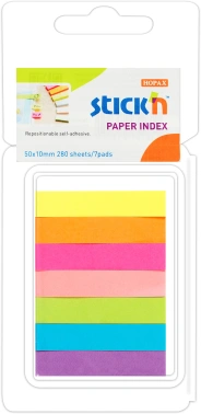 Закладки самокл. индексы бумажные Stick`n 21618 10x50мм 7цв.в упак. 40лист блистер