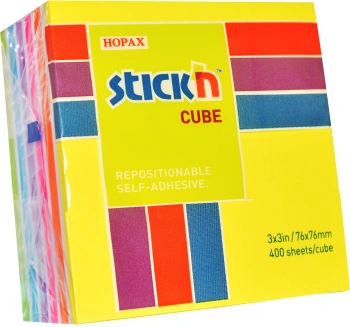 Блок самоклеящийся бумажный Stick`n 21539 76x76мм 400лист. 70г/м2 неон+пастель 7цв.в упак.