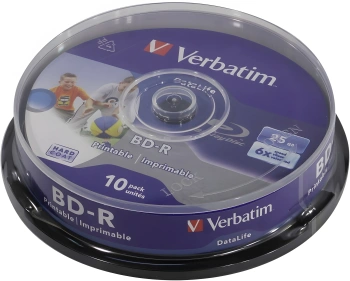 Диск BD-R Verbatim 25Gb 6x Cake Box (10шт) Printable (43804)