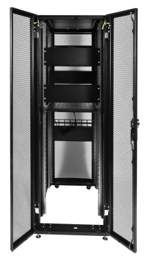 Шкаф серверный ЦМО (ШТК-СП-42.6.10-48АА-9005) напольный 42U 600x990мм пер.дв.перфор. 2 бок.пан. задн.дв.перфор.2-хст. направл.под закл.гайки 1350кг черный 683мм 141кг 120град. 1950мм IP20 сталь