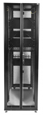 Шкаф серверный ЦМО (ШТК-СП-42.6.10-48АА-9005) напольный 42U 600x990мм пер.дв.перфор. 2 бок.пан. задн.дв.перфор.2-хст. направл.под закл.гайки 1350кг черный 683мм 141кг 120град. 1950мм IP20 сталь