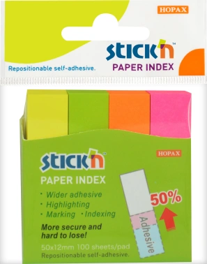 Закладки самокл. индексы бумажные Stick`n 21613 12x50мм 4цв.в упак. 100лист европодвес