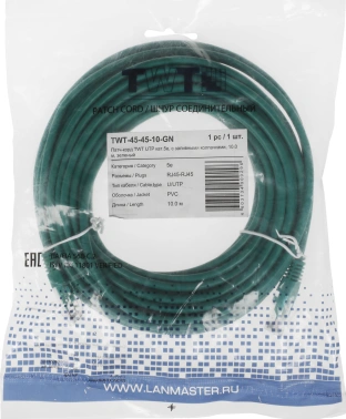 Патч-корд Lanmaster TWT-45-45-10-GN UTP RJ-45 вил.-вилка RJ-45 кат.5E 10м зеленый ПВХ (уп.:1шт)