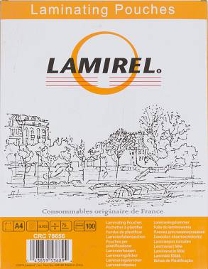 Пленка для ламинирования Fellowes 75мкм A4 (100шт) глянцевая 216x303мм Lamirel